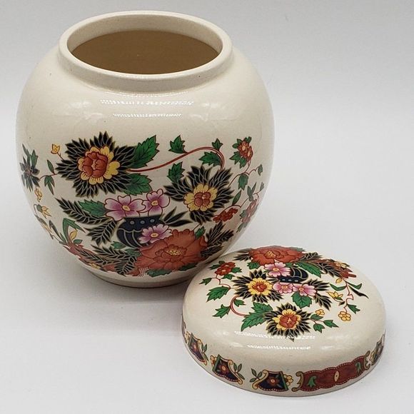 Sadler England Vintage Hand Painted Ceramic Indian Peony Lidded Ginger Jar - Picture 8 of 15